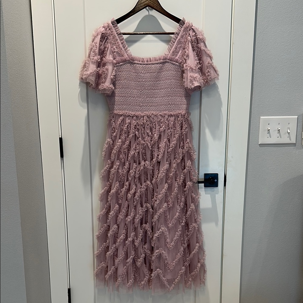 Ivy City Co Cloud Nine Purple Lavender Tulle Flutter Sleeve Dress - Medium M